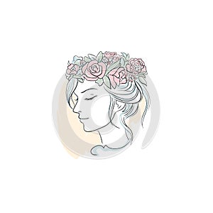 Drawn logo of young woman wedding haistyle