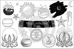 Drawn magic collection clipart in vector.