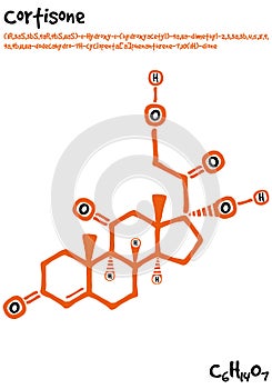 Drawn molecule and formula of Cortisone photo