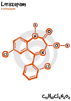 Drawn molecule and formula of Lorazepam