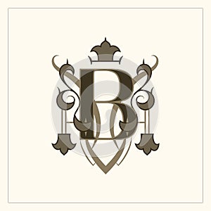 Drawn Monogram. Letter B with Crown. Abstract Pattern. Calligraphic  Logo. Vintage Elegant Emblem for Book Design, Brand Name, Bus