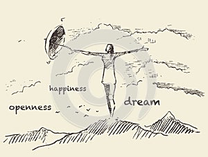 Drawn openness happiness concept vector sketch photo