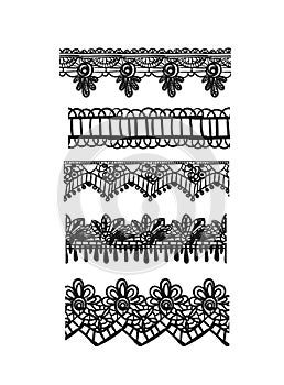 Drawn pattern lace set sketch vector shabby chic elements
