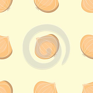 Drawn pattern yellow bulb onions in a minimalist style on a light yellow background