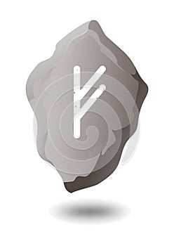 DRAWN RUNE FEHU ON A GRAY STONE