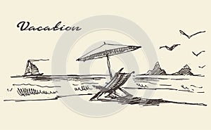 Drawn vacation poster seaside view beach sketch