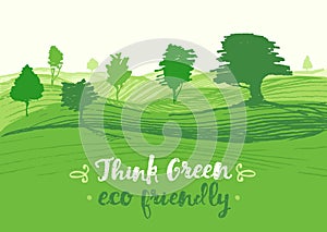 Drawn vector illustration green background eco