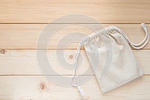 Drawstring tote bag mockup, small eco sack with string made from natural cotton fabric canvas burlap cloth