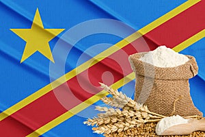 DRC grain crisis, Concept global hunger crisis, On background Flag DRC wheat grain. Concept of growing wheat in DRC, 3D work and