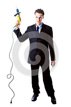 Dread businessman holding drill