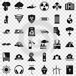 Dreadful disaster icons set, simple style