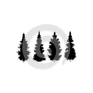 Set silhouette pine tree vector illustration
