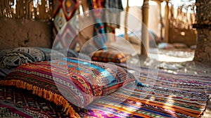 Dream of ancient tales and legends as you doze off in a traditional Bedouin sleeping setup adorned with colorful