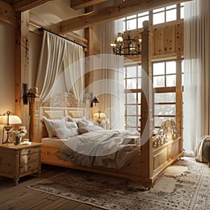 Dream of a bedroom that combines the rustic charm of natural wood elements