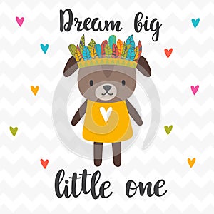 Dream big little one. Inspirational quote. Hand drawn lettering.