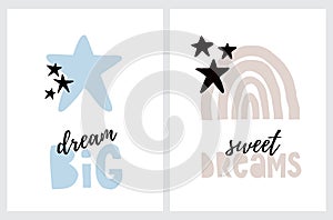 Dream Big. Seet Dreams. Simple Vector Illustrations Set.