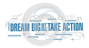 dream big, set, goals, take action diagram plan concept