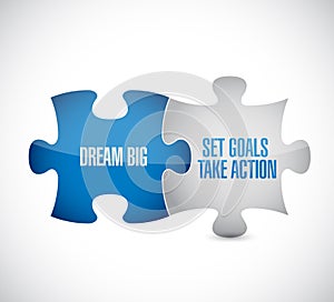 dream big, set, goals, take action puzzle pieces