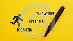 Dream big set goals take action is shown using the text