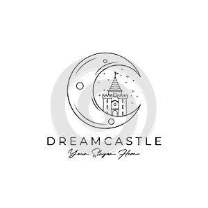 Dream Castle line art logo vector illustration design, castle on the moon logo