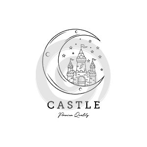 Dream Castle line art logo vector illustration design, castle on the moon logo