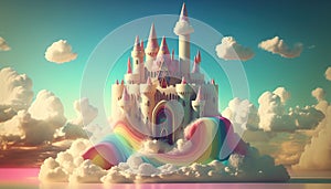 dream castle made clouds rainbow pastel color Ai generate