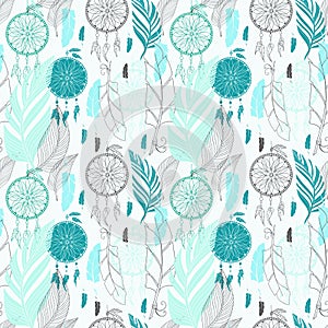 Dream catcher with feathers seamless pattern