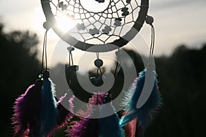 Dream Catcher Native Art Spiritual Craftsmanship. Feathers Native American Indian, First Nations Handmade, Bohemian, Tribe Western photo