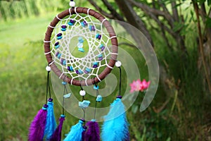 Dream Catcher Gypsy Craftsmanship. Feathers, Western Blanket, American Indian Amulet, First Nations, Handmade, Bohemian, Tribe.