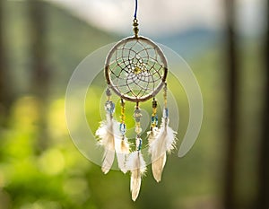 Dream Catcher Hanging From Tree. Generative AI