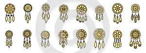 Dream catcher icons set vector color