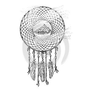 Dream catcher, Ojibwe vintage drawing in vector