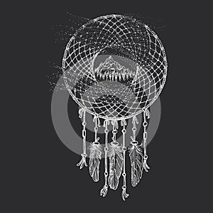 Dream catcher, Ojibwe vintage drawing in vector photo