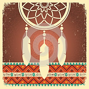 Dream catcher poster with ethnic ornament