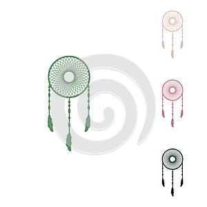 Dream catcher sign. Russian green icon with small jungle green, puce and desert sand ones on white background photo