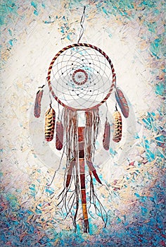 dream catcher on winter background, indian spiri.