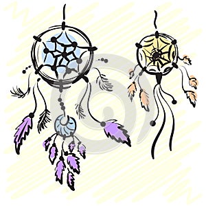 Dream catchers. Native american traditional symbol. Vintage hand drawn.