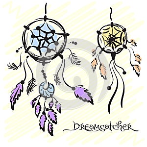 Dream catchers. Native american traditional symbol. Vintage hand drawn. Vector