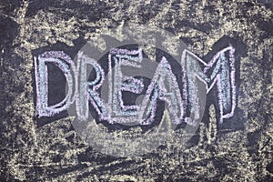 Dream. Chalk lettering on blackboard. Multi colored inscription