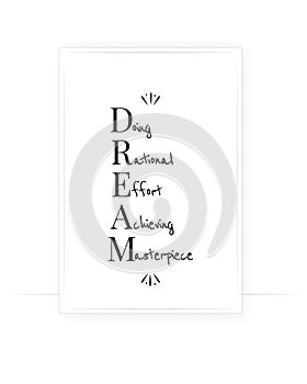 Dream, description, wording design. Dream definition, vector. Scandinavian minimalist poster design. Wall art, artwork.