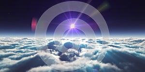 dream fly above clouds ray light