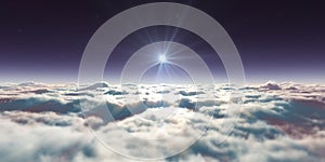 dream fly above clouds ray light