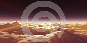 dream fly above clouds ray light