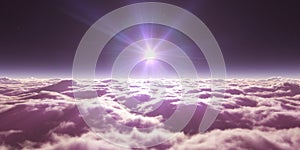 dream fly above clouds ray light