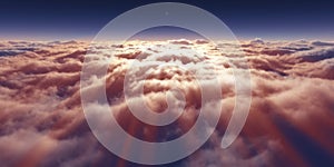 dream fly above clouds ray light