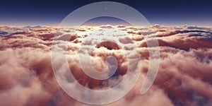 dream fly above clouds ray light