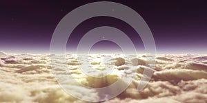 Dream fly above clouds ray light