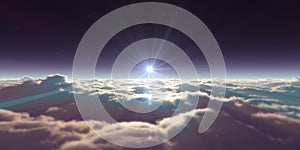 Dream fly above clouds ray light