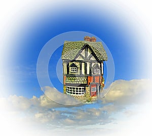 Dream home property floating in clouds sky blue housing market future success family houses house cottage buy sell selling renting