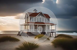 The dream house. An ideal, fantastic house on the seashore, ocean. Dream, vacation, vacation, travel. Dreams come true